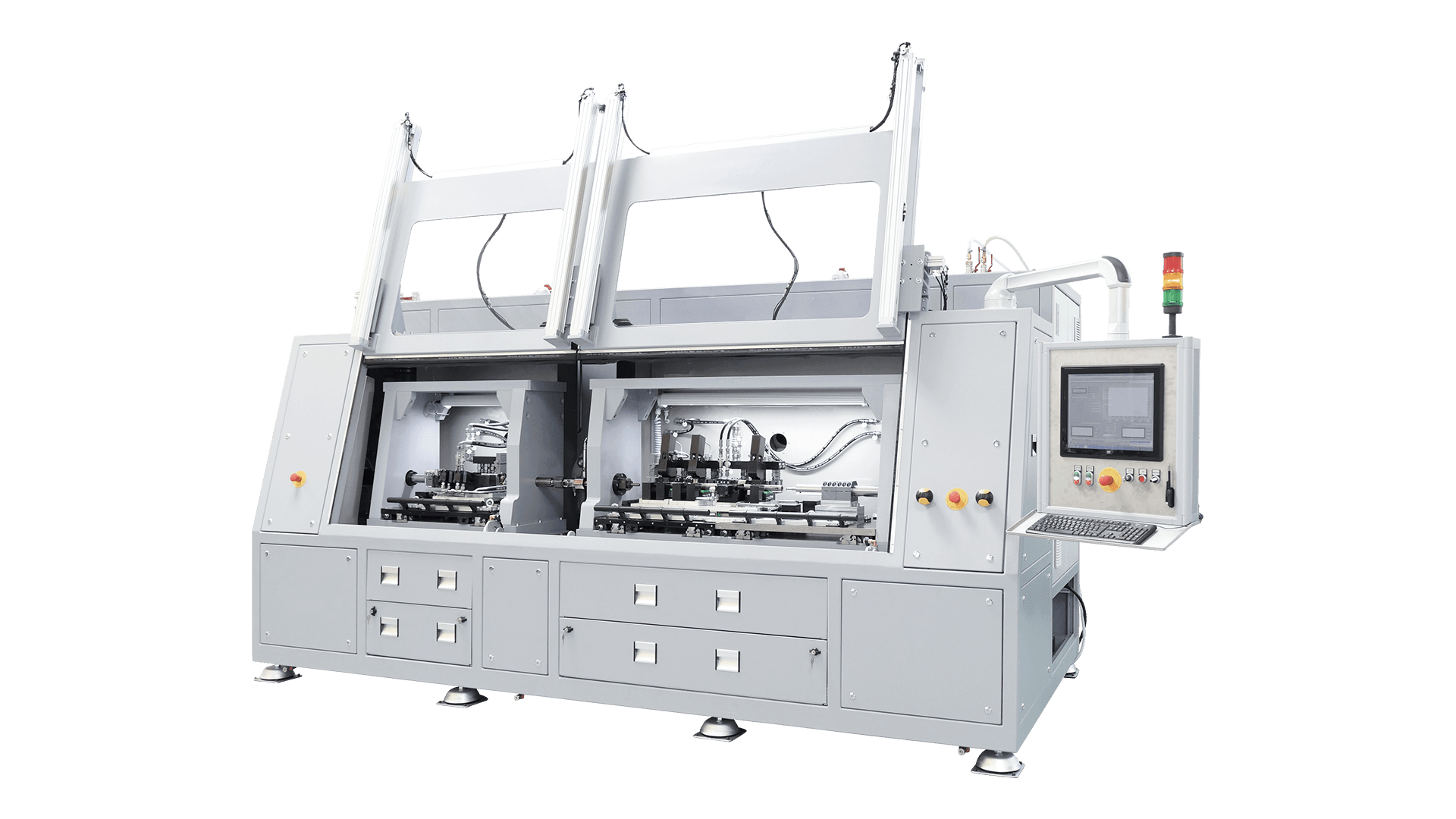 Autofrettage System mit zwei Prüfkammern und automatischen Prüfkammertüren für Einspritzleitungen von Poppe + Potthoff Maschinenbau